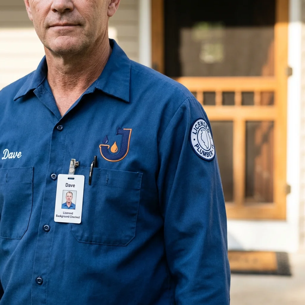 Licensed plumber showing ID badge in Tuscarawas, OH