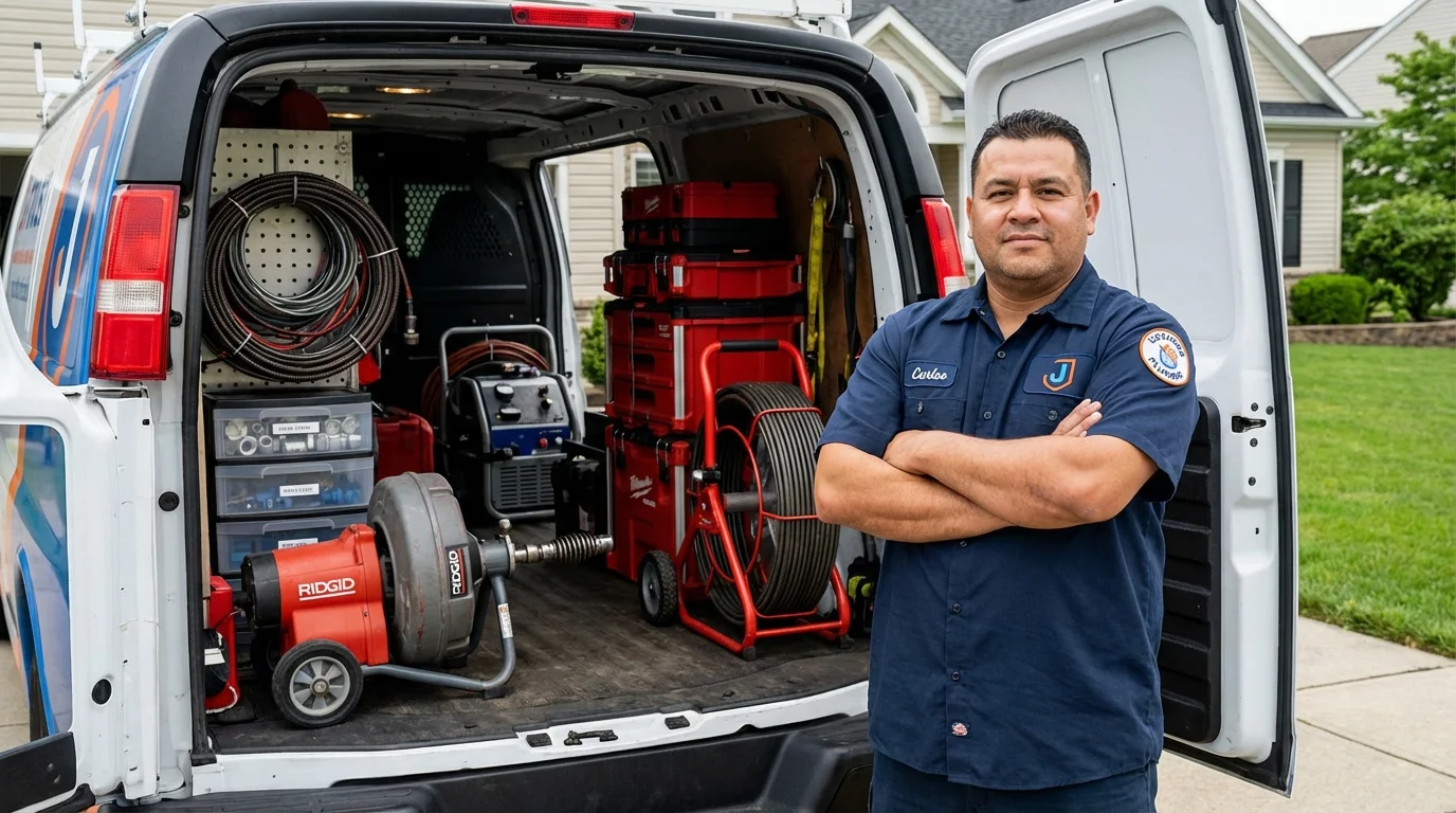 Professional drain cleaning equipment and Johns Plumbing LLC plumber in Tuscarawas